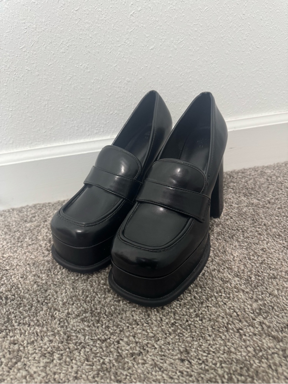Chunky Platform Penny Loafer Block Heel Pumps Black EU 39